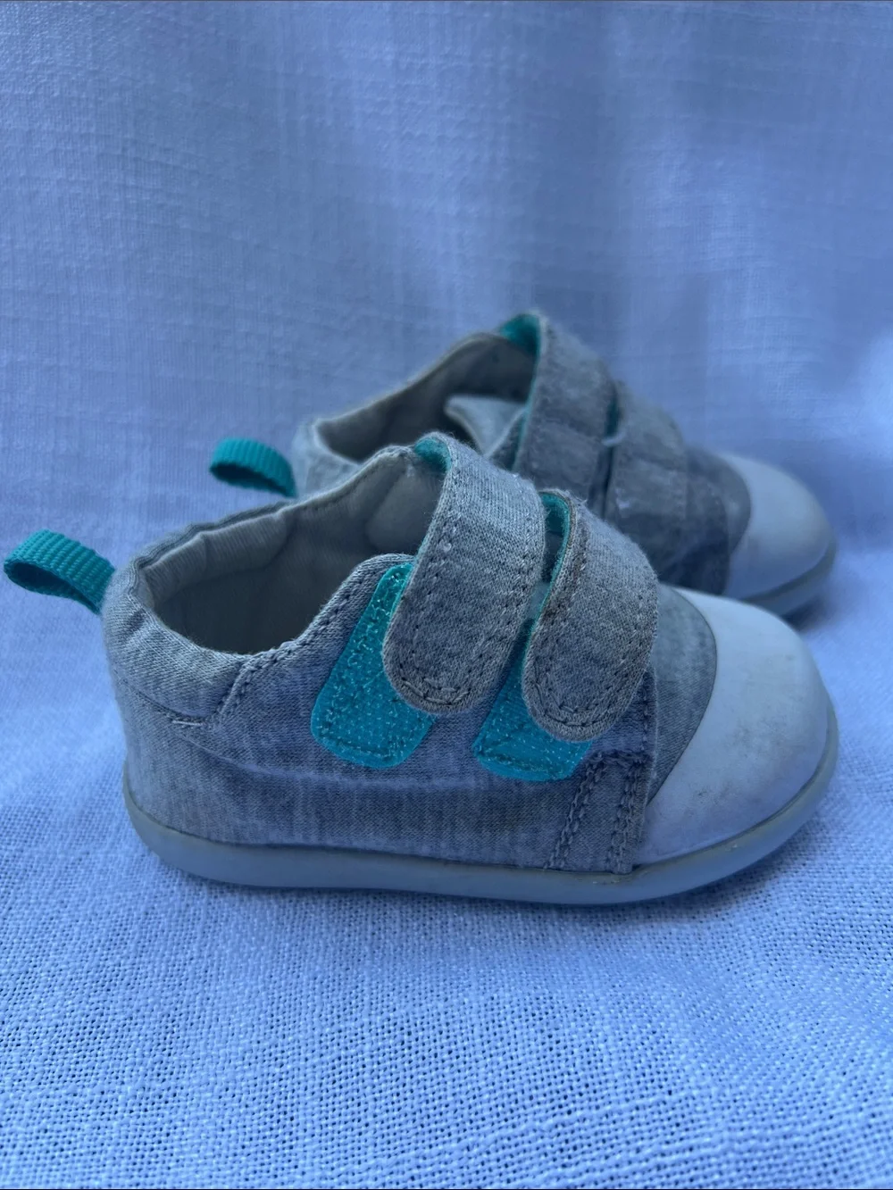 Ten Little Gray Canvas First Walker Shoes with Velcro Straps Size 4.5